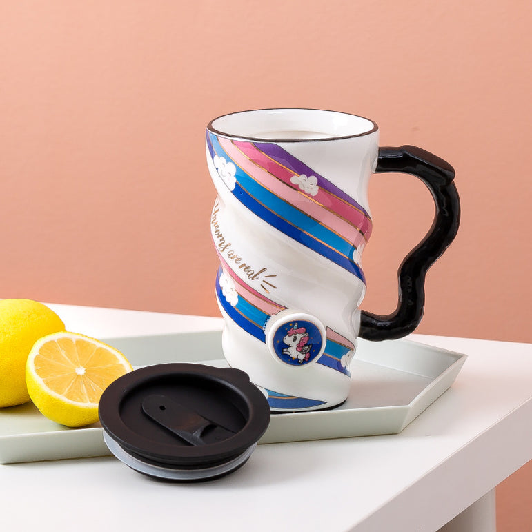 Creative Personality Mug Trend Net Celebrity Mug Office Large-Capacity Ceramic Mug Household Couple Water Mug With Lid