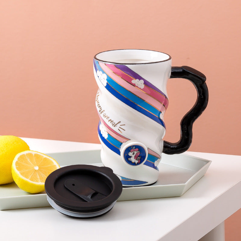 Creative Personality Mug Trend Net Celebrity Mug Office Large-Capacity Ceramic Mug Household Couple Water Mug With Lid