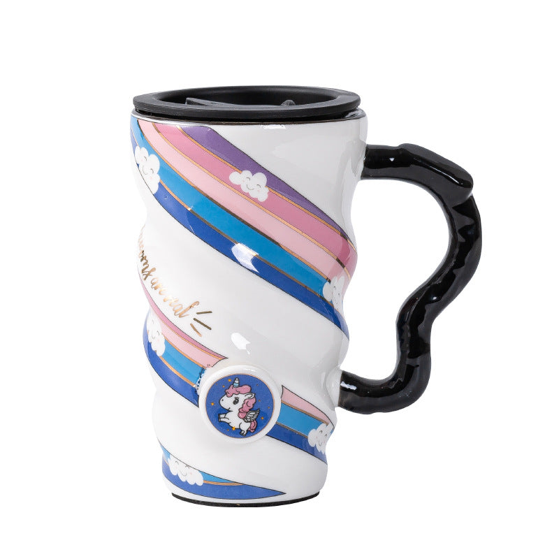 Creative Personality Mug Trend Net Celebrity Mug Office Large-Capacity Ceramic Mug Household Couple Water Mug With Lid