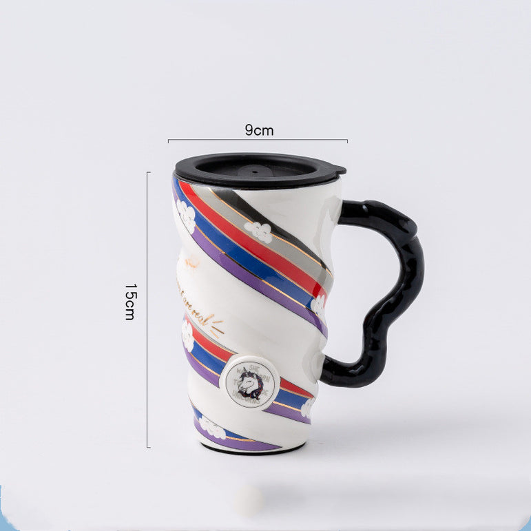Creative Personality Mug Trend Net Celebrity Mug Office Large-Capacity Ceramic Mug Household Couple Water Mug With Lid