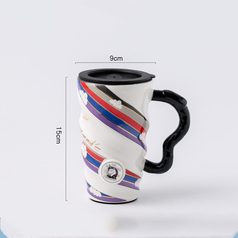 Creative Personality Mug Trend Net Celebrity Mug Office Large-Capacity Ceramic Mug Household Couple Water Mug With Lid