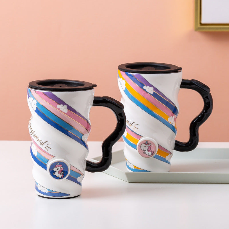 Creative Personality Mug Trend Net Celebrity Mug Office Large-Capacity Ceramic Mug Household Couple Water Mug With Lid