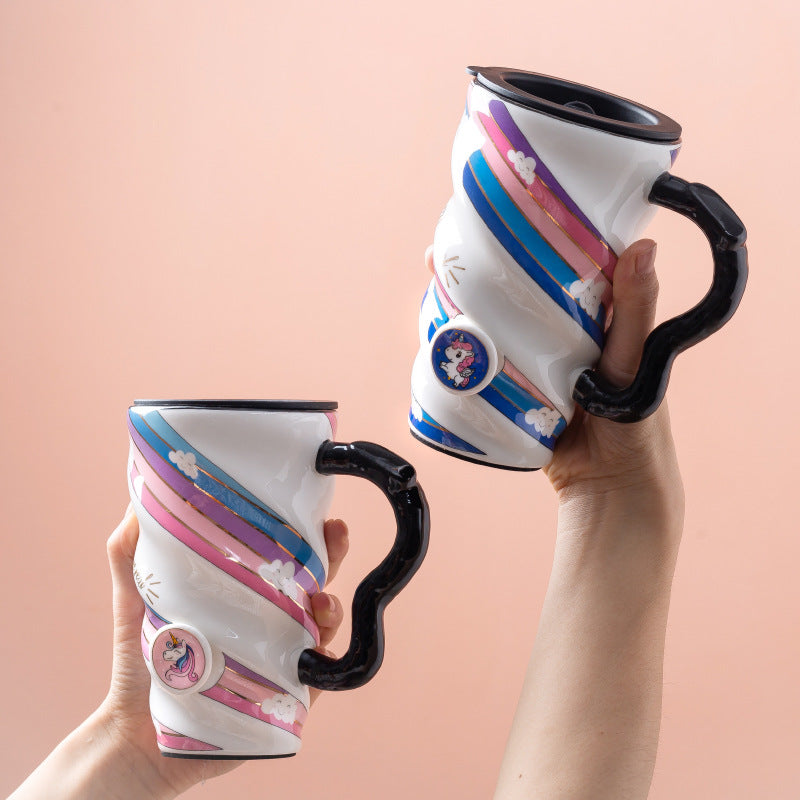 Creative Personality Mug Trend Net Celebrity Mug Office Large-Capacity Ceramic Mug Household Couple Water Mug With Lid