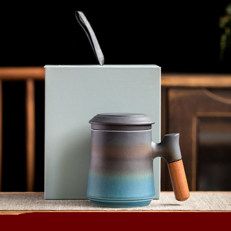 Gradient Coarse Ceramic Office Mug Three Piece Mug With Lid