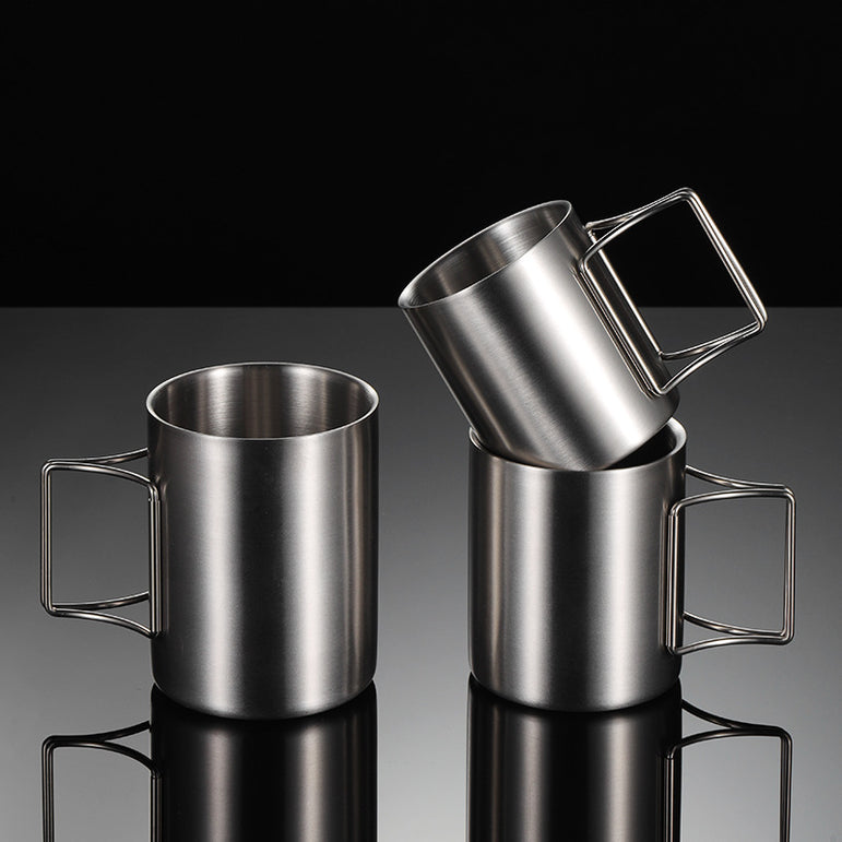 304 Stainless Steel Camping Activity Handle Double-layer Mug