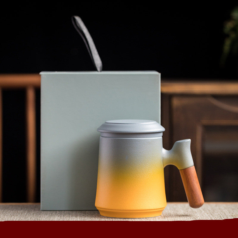 Gradient Coarse Ceramic Office Mug Three Piece Mug With Lid