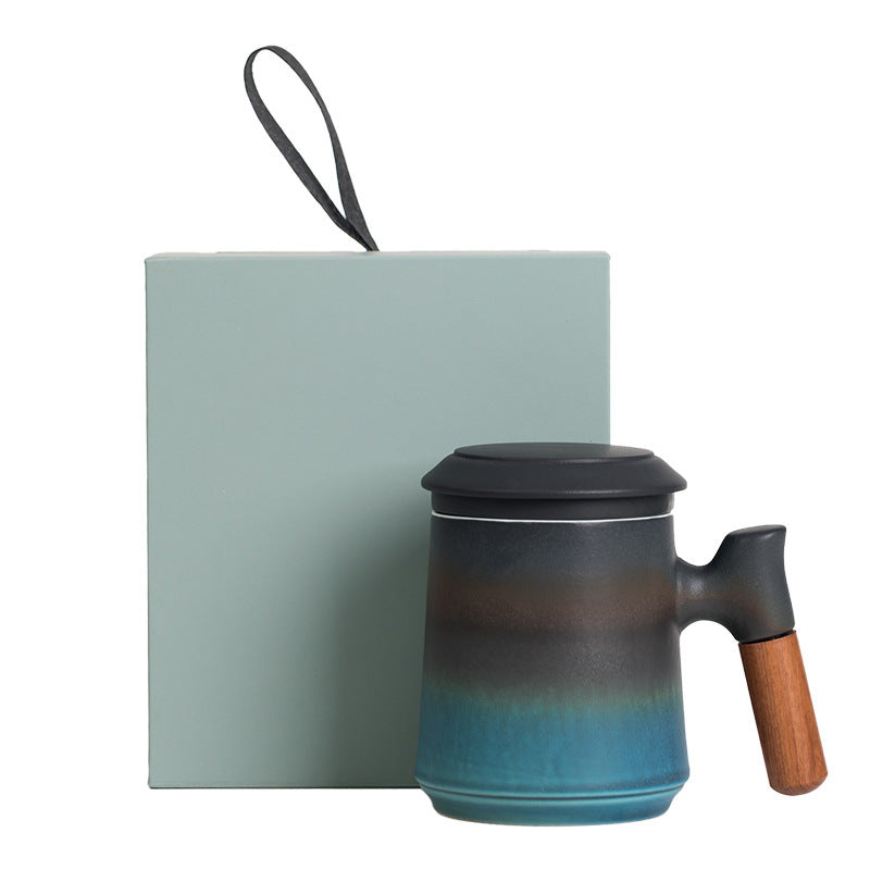 Gradient Coarse Ceramic Office Mug Three Piece Mug With Lid