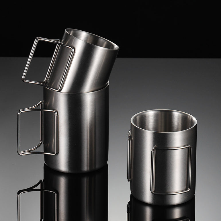 304 Stainless Steel Camping Activity Handle Double-layer Mug