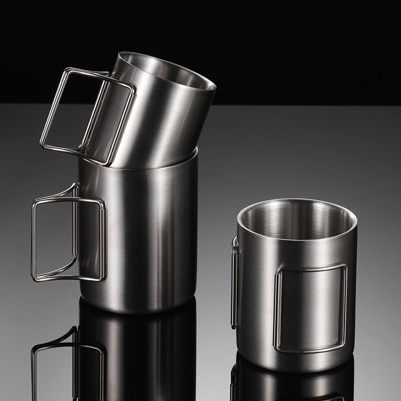 304 Stainless Steel Camping Activity Handle Double-layer Mug